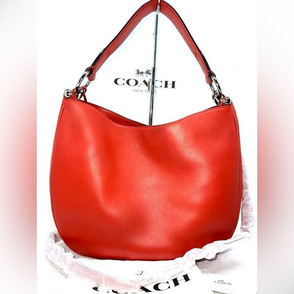 🔥🌷NEW! Coach NOMAD Hobo Handbag Burnished Leather Carmine Orange Msrp:$495.00 - Picture 3 of 11